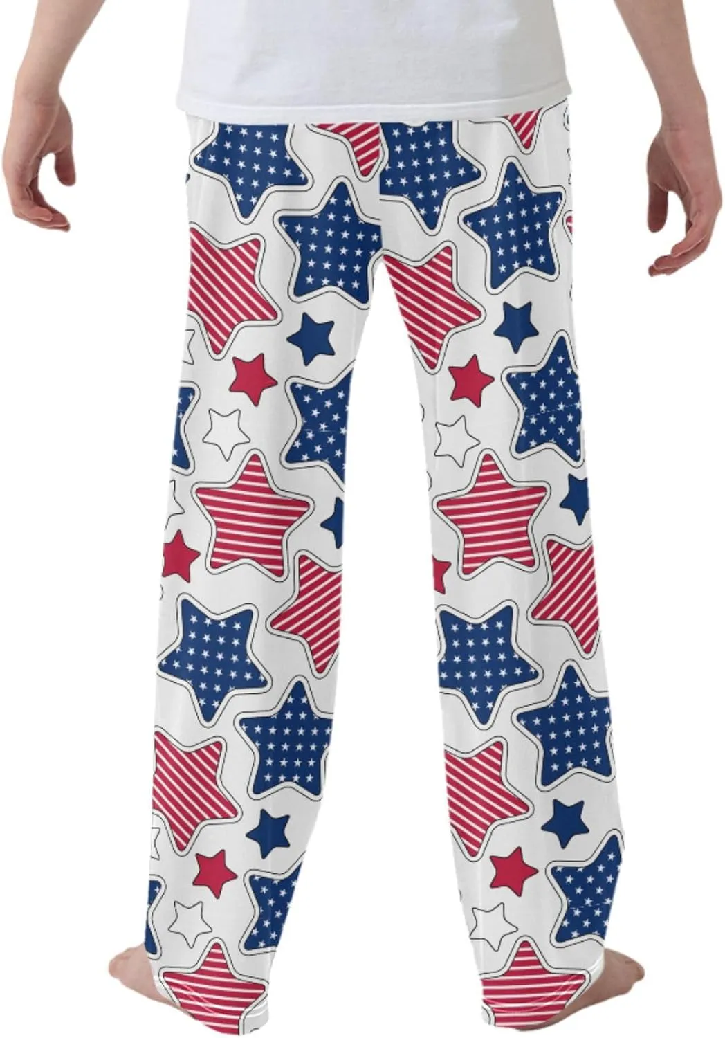 Pigsaly Boys' Pants American Stars Stripes Long Bottoms White Red Blue Jogger Pants Elastic Waist Trousers with Pockets S