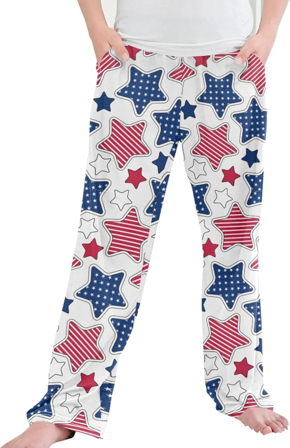 Pigsaly Boys' Pants American Stars Stripes Long Bottoms White Red Blue Jogger Pants Elastic Waist Trousers with Pockets S