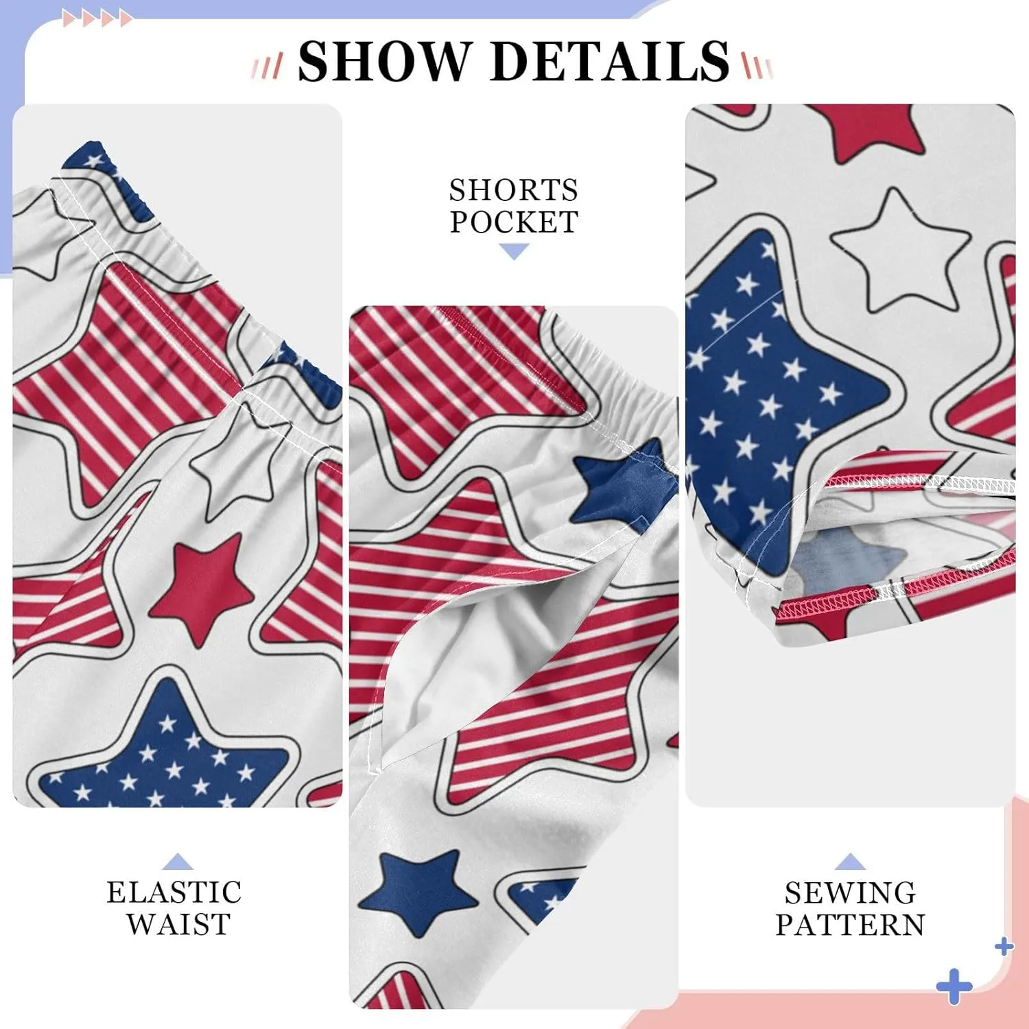 Pigsaly Boys' Pants American Stars Stripes Long Bottoms White Red Blue Jogger Pants Elastic Waist Trousers with Pockets S
