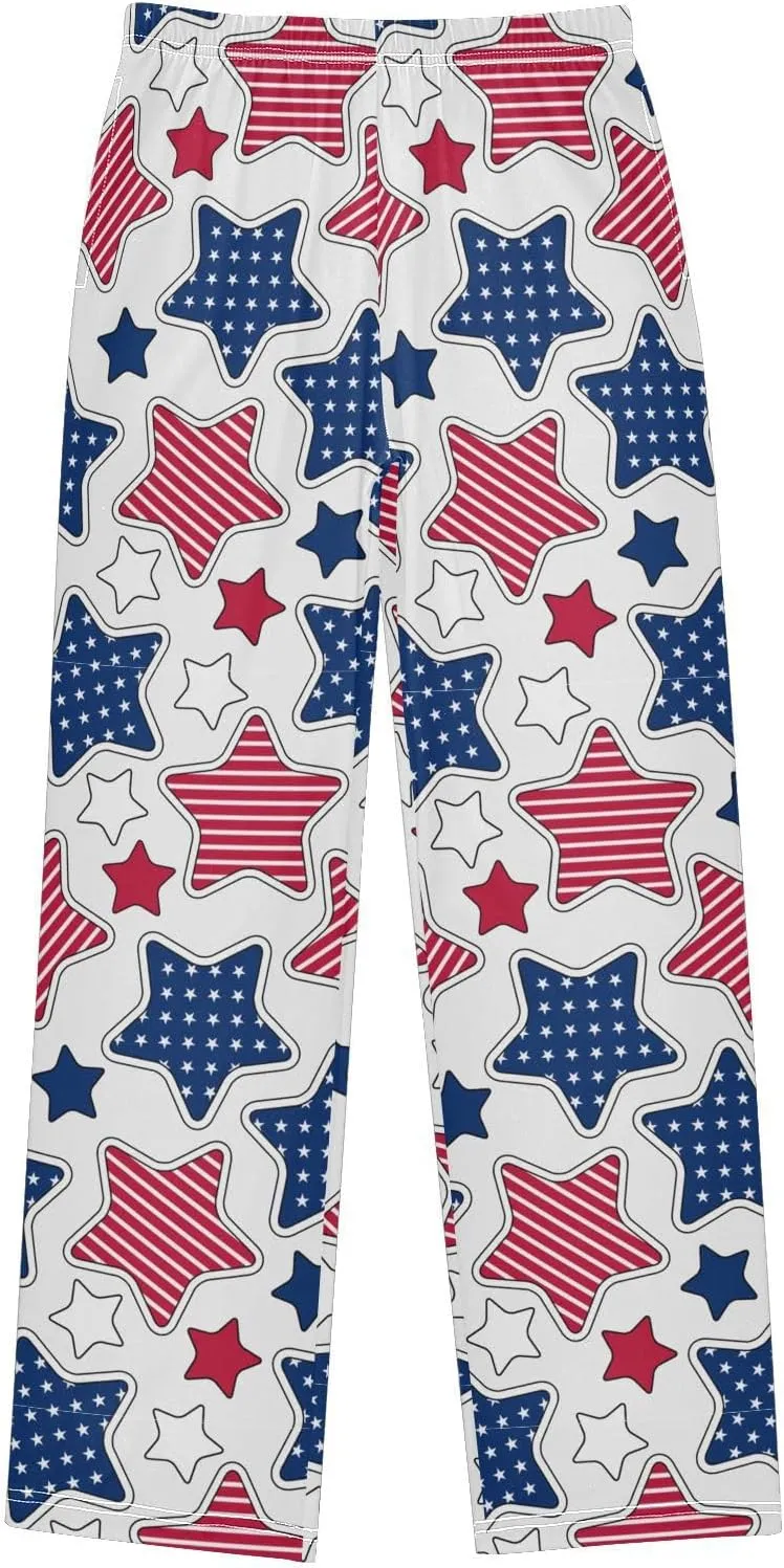 Pigsaly Boys' Pants American Stars Stripes Long Bottoms White Red Blue Jogger Pants Elastic Waist Trousers with Pockets S