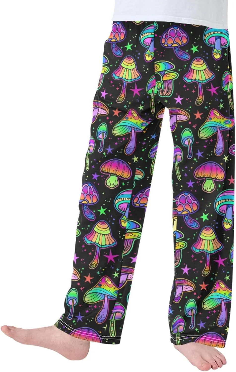 Pigsaly Boys' Pants Black Psychedelic Mushrooms Long Bottoms Stars Rainbow Jogger Pants Elastic Waist Trousers Pockets S