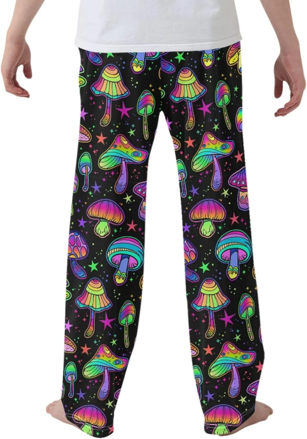 Pigsaly Boys' Pants Black Psychedelic Mushrooms Long Bottoms Stars Rainbow Jogger Pants Elastic Waist Trousers Pockets S