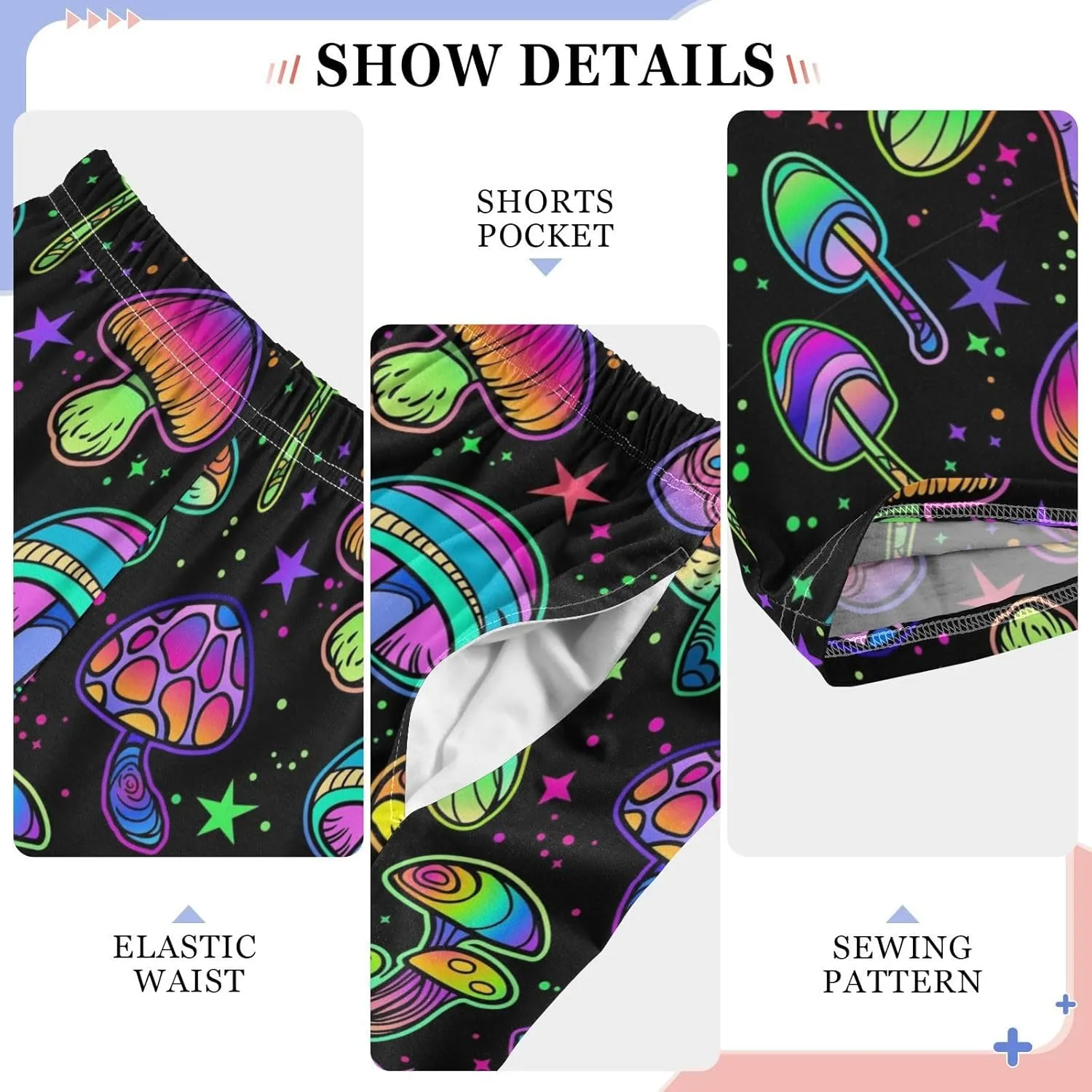 Pigsaly Boys' Pants Black Psychedelic Mushrooms Long Bottoms Stars Rainbow Jogger Pants Elastic Waist Trousers Pockets S