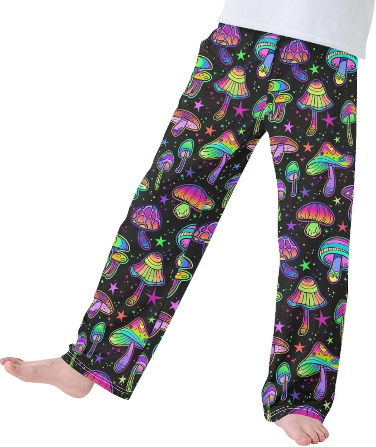 Pigsaly Boys' Pants Black Psychedelic Mushrooms Long Bottoms Stars Rainbow Jogger Pants Elastic Waist Trousers Pockets S