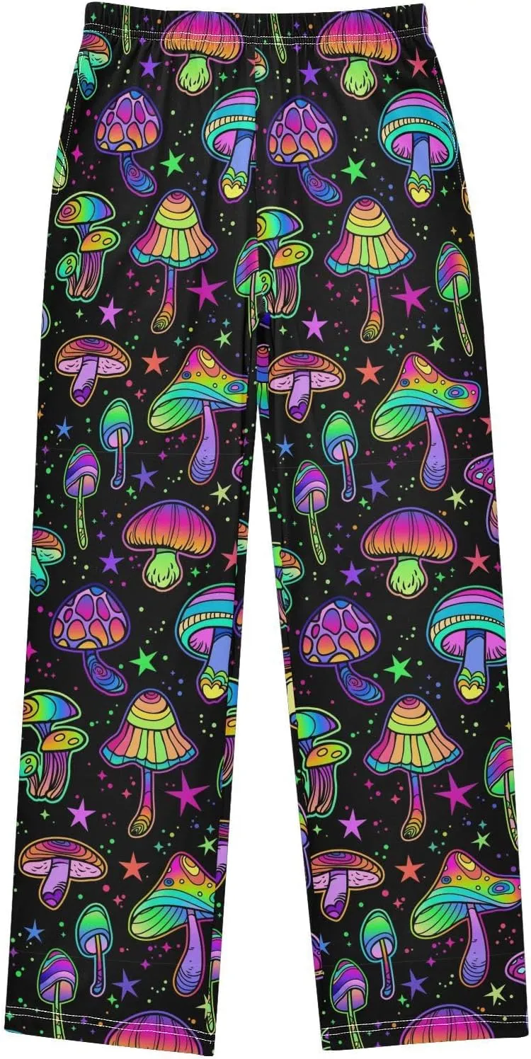 Pigsaly Boys' Pants Black Psychedelic Mushrooms Long Bottoms Stars Rainbow Jogger Pants Elastic Waist Trousers Pockets S
