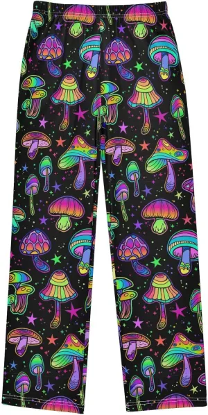 Pigsaly Boys' Pants Black Psychedelic Mushrooms Long Bottoms Stars Rainbow Jogger Pants Elastic Waist Trousers Pockets S