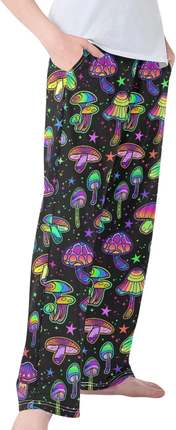 Pigsaly Boys' Pants Black Psychedelic Mushrooms Long Bottoms Stars Rainbow Jogger Pants Elastic Waist Trousers Pockets S