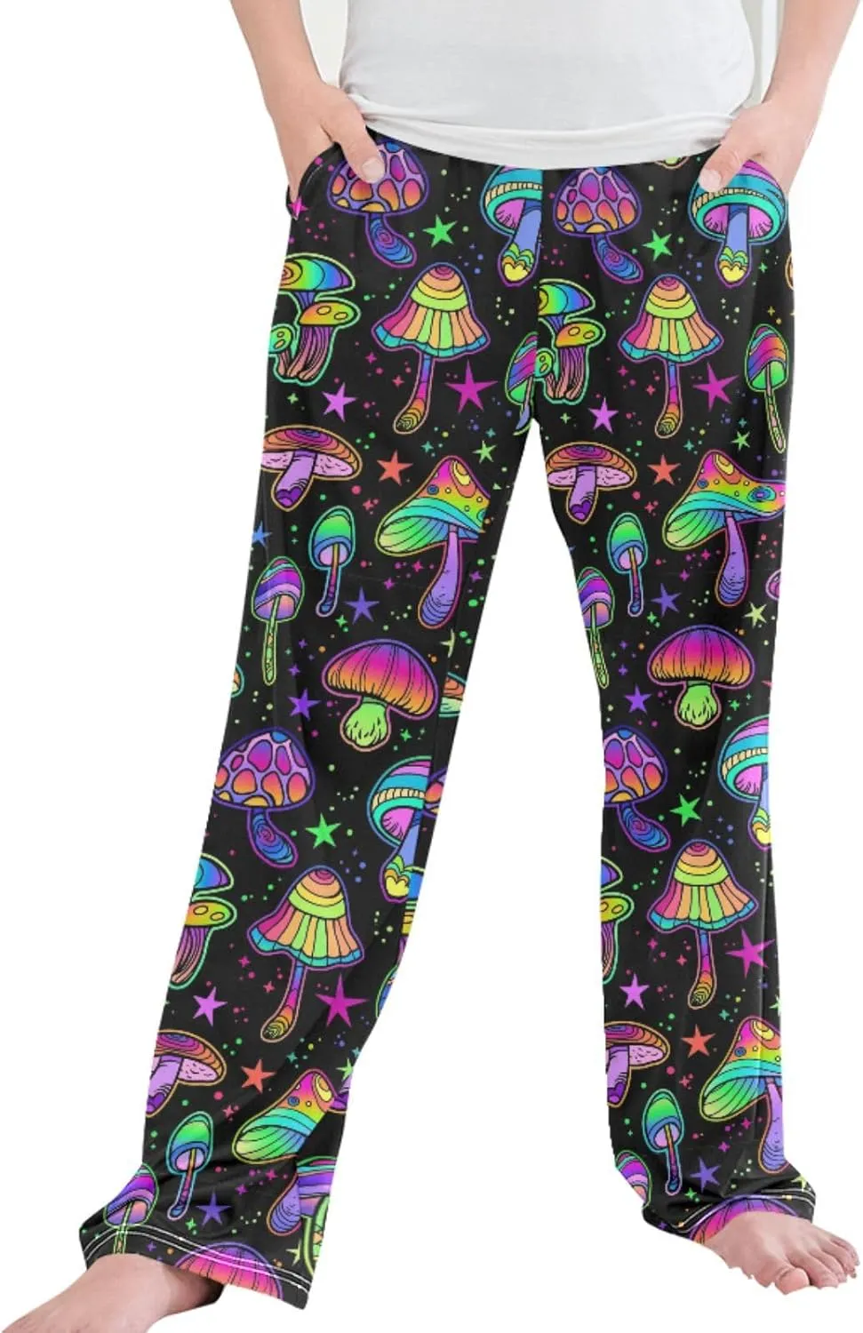 Pigsaly Boys' Pants Black Psychedelic Mushrooms Long Bottoms Stars Rainbow Jogger Pants Elastic Waist Trousers Pockets S