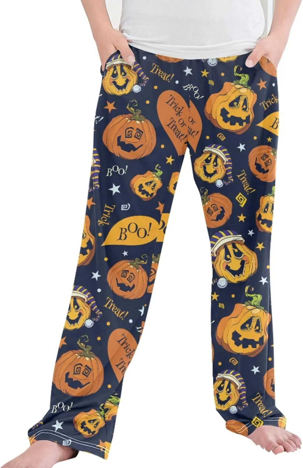 Pigsaly Boys' Pants Boo Pumpkins Halloween Long Bottoms Cartoon Stars Jogger Pants Elastic Waist Trousers with Pockets S