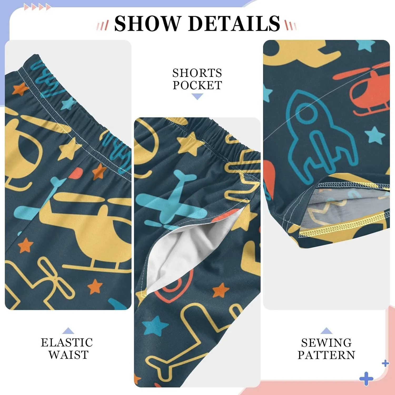 Pigsaly Boys' Pants Bright Colorful Helicopter Long Bottoms Blue Rocket Stars Jogger Pants Elastic Waist Trousers Pockets S