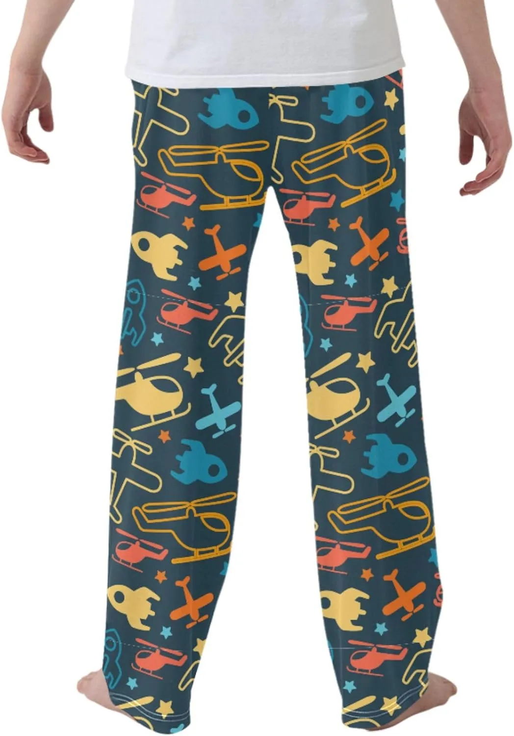 Pigsaly Boys' Pants Bright Colorful Helicopter Long Bottoms Blue Rocket Stars Jogger Pants Elastic Waist Trousers Pockets S