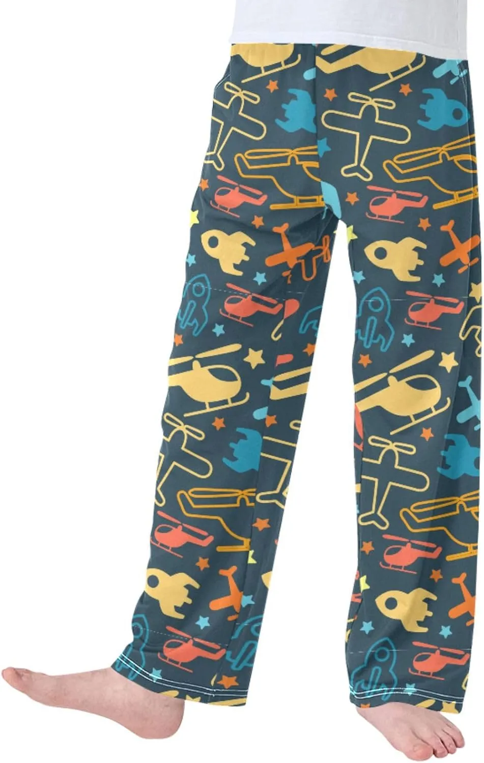 Pigsaly Boys' Pants Bright Colorful Helicopter Long Bottoms Blue Rocket Stars Jogger Pants Elastic Waist Trousers Pockets S