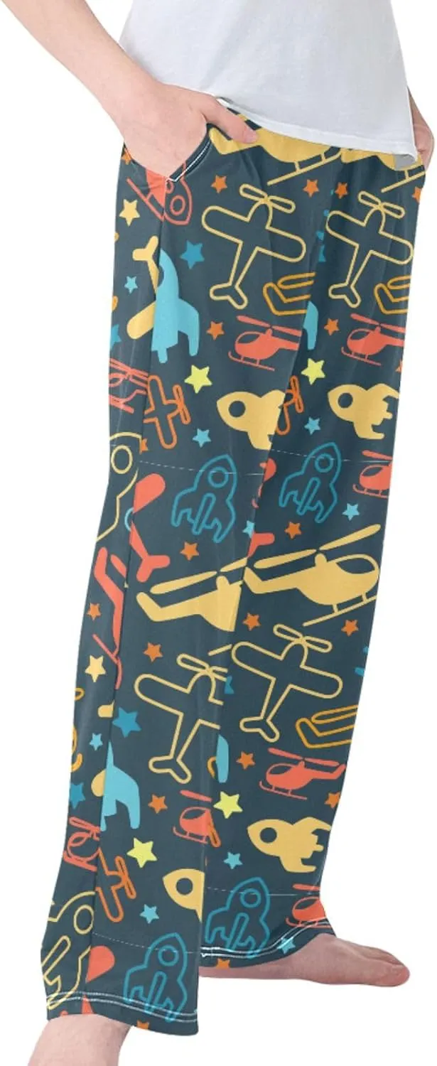 Pigsaly Boys' Pants Bright Colorful Helicopter Long Bottoms Blue Rocket Stars Jogger Pants Elastic Waist Trousers Pockets S