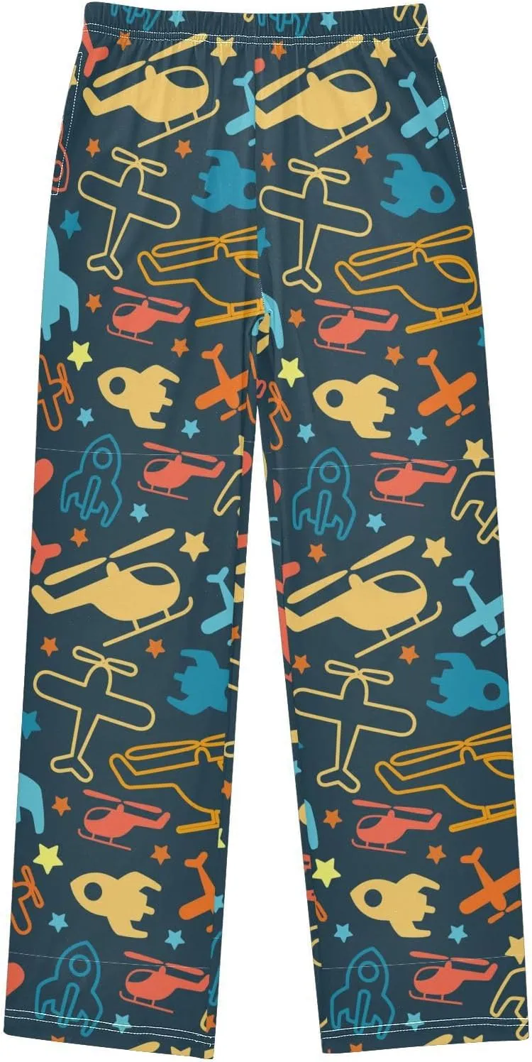 Pigsaly Boys' Pants Bright Colorful Helicopter Long Bottoms Blue Rocket Stars Jogger Pants Elastic Waist Trousers Pockets S