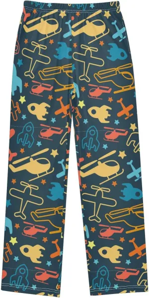 Pigsaly Boys' Pants Bright Colorful Helicopter Long Bottoms Blue Rocket Stars Jogger Pants Elastic Waist Trousers Pockets S
