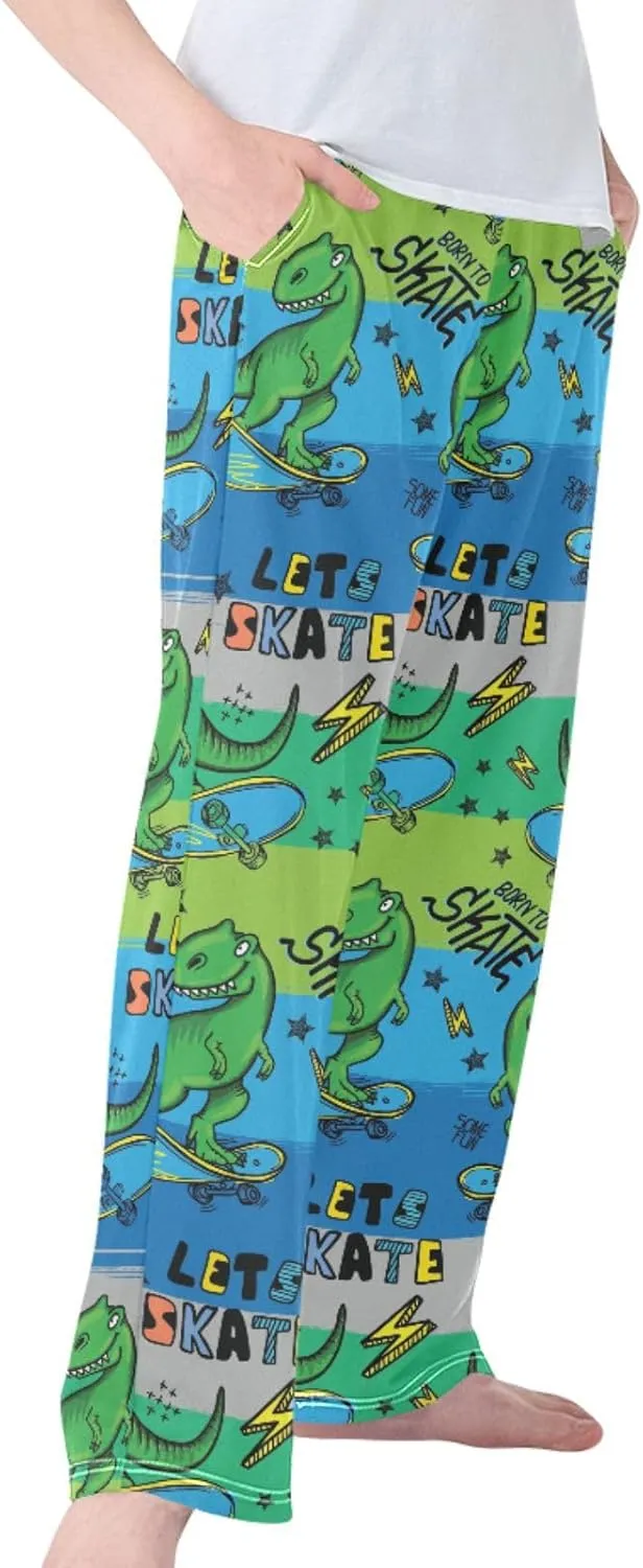 Pigsaly Boys' Pants Bright Cool Dinosaur Skateboard Long Bottoms Stars Stripes Jogger Pants Elastic Waist Trousers S