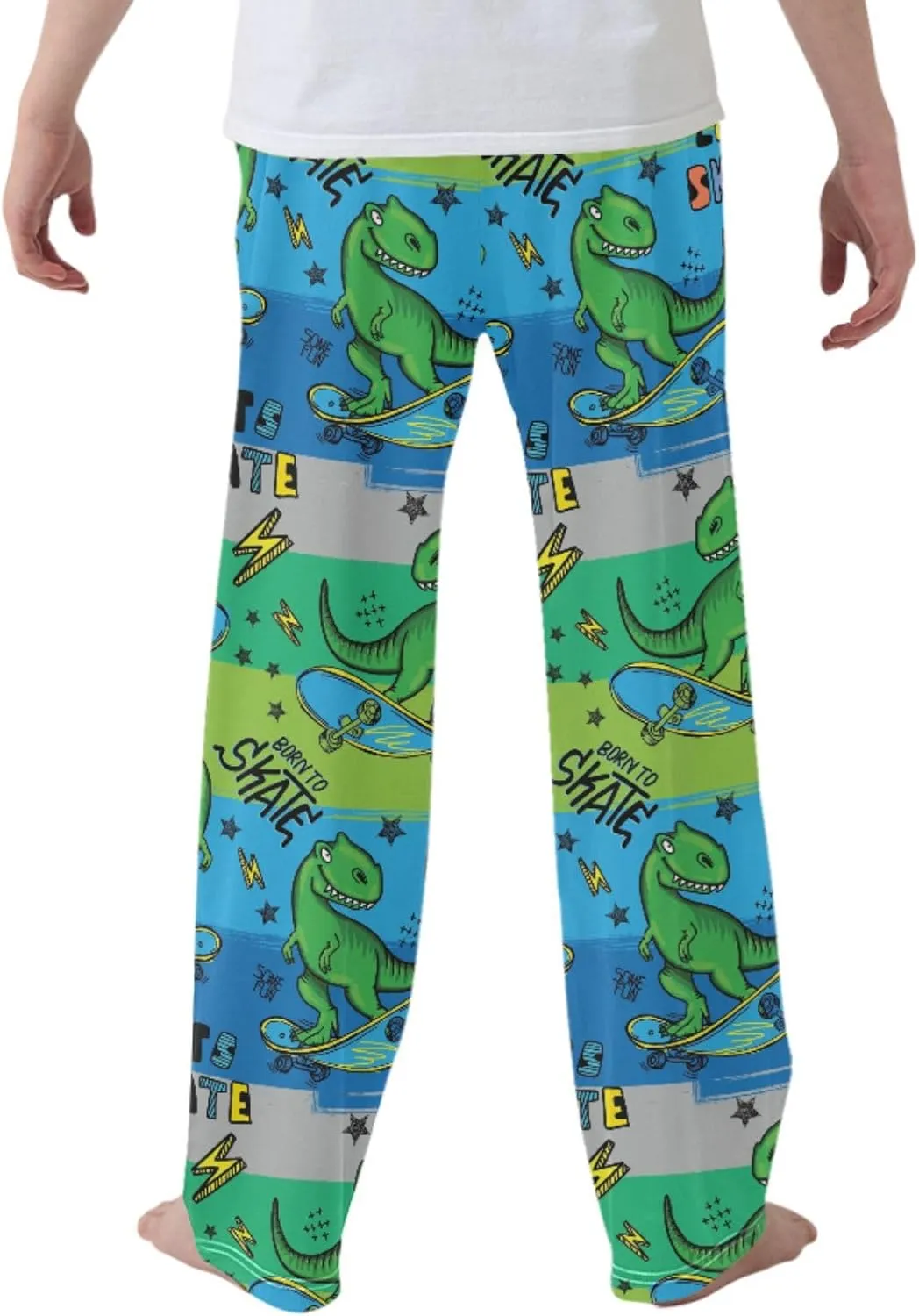Pigsaly Boys' Pants Bright Cool Dinosaur Skateboard Long Bottoms Stars Stripes Jogger Pants Elastic Waist Trousers S