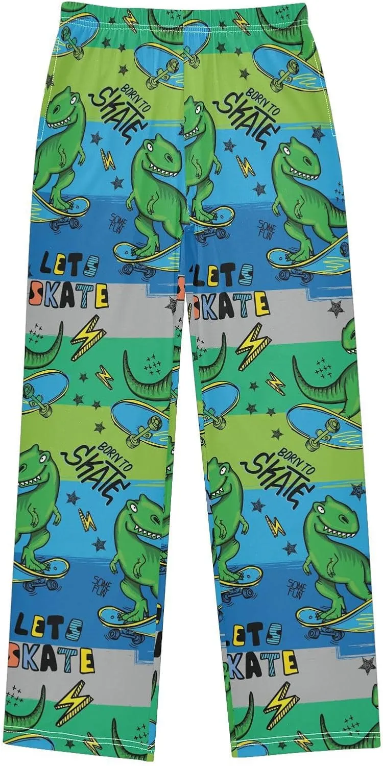 Pigsaly Boys' Pants Bright Cool Dinosaur Skateboard Long Bottoms Stars Stripes Jogger Pants Elastic Waist Trousers S