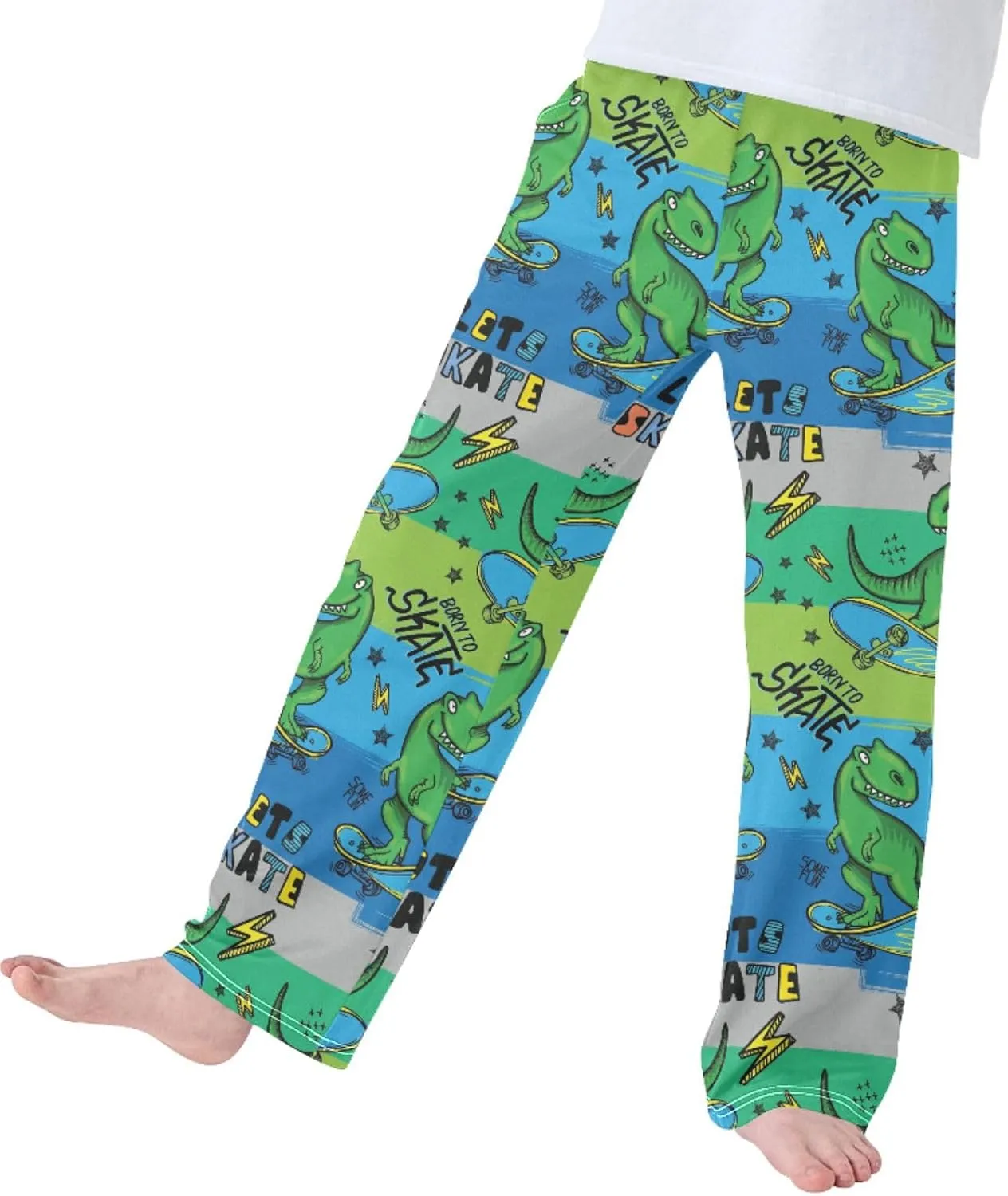 Pigsaly Boys' Pants Bright Cool Dinosaur Skateboard Long Bottoms Stars Stripes Jogger Pants Elastic Waist Trousers S