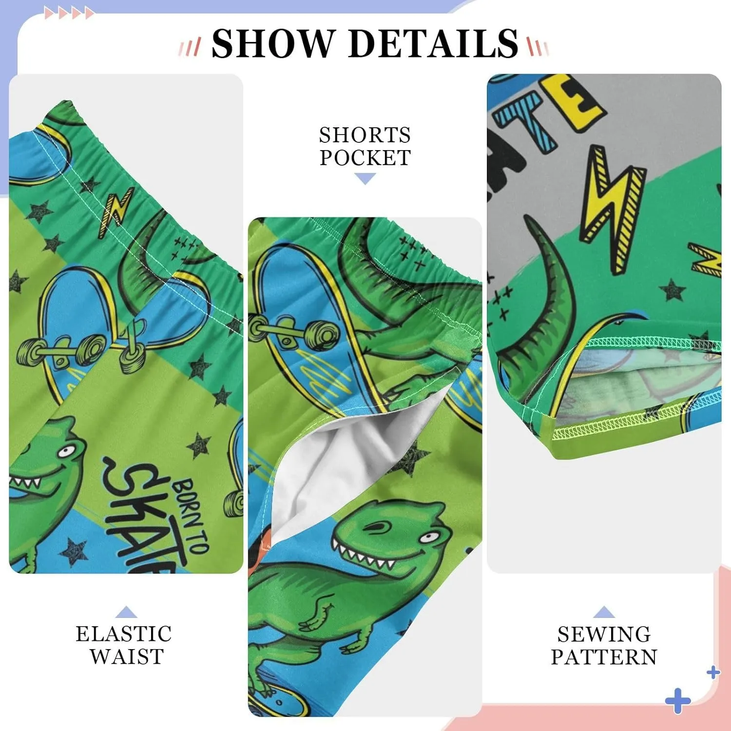 Pigsaly Boys' Pants Bright Cool Dinosaur Skateboard Long Bottoms Stars Stripes Jogger Pants Elastic Waist Trousers S