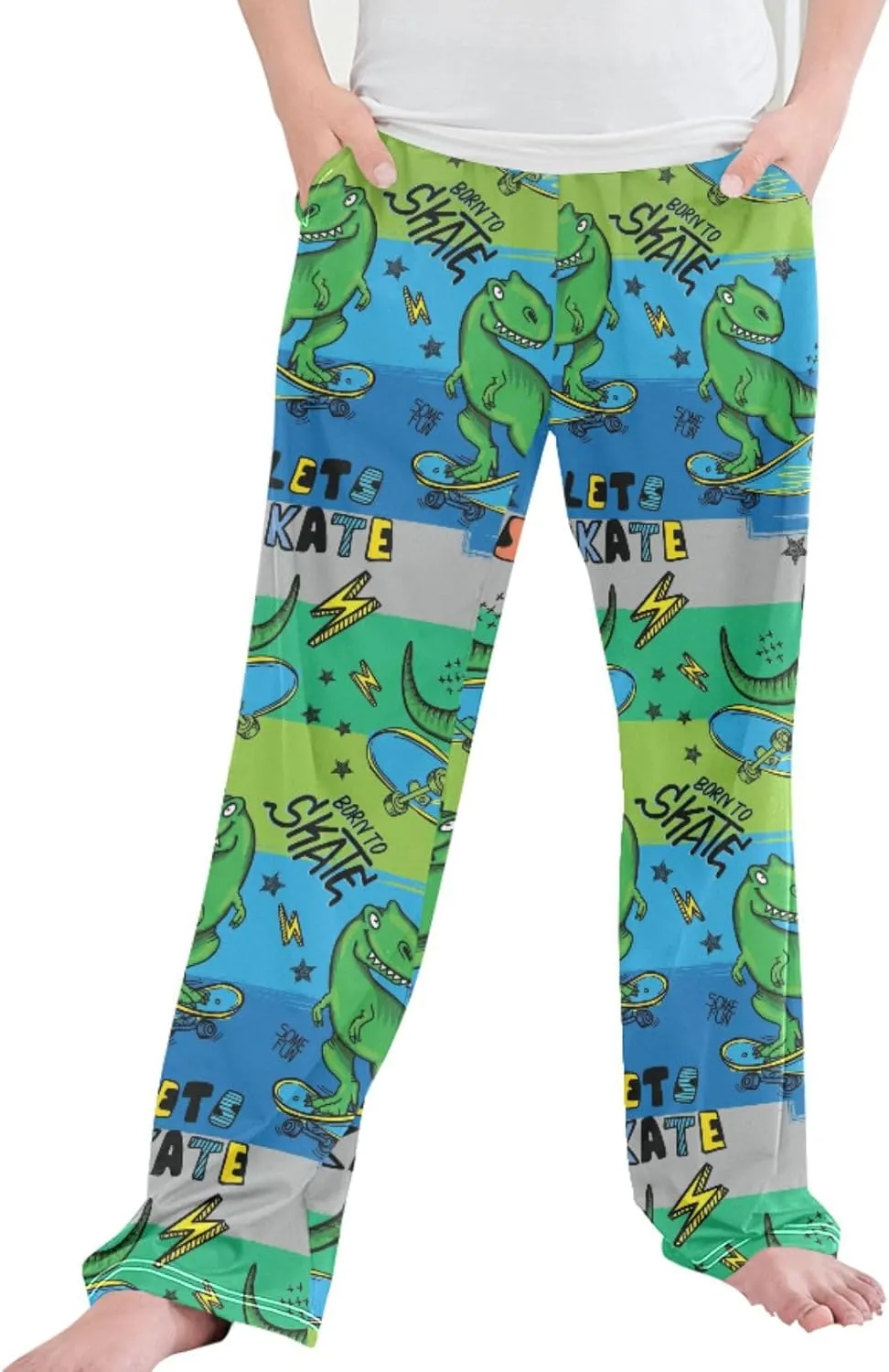 Pigsaly Boys' Pants Bright Cool Dinosaur Skateboard Long Bottoms Stars Stripes Jogger Pants Elastic Waist Trousers S