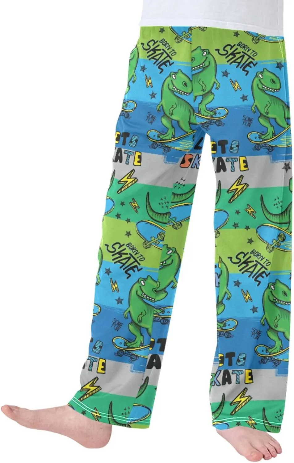 Pigsaly Boys' Pants Bright Cool Dinosaur Skateboard Long Bottoms Stars Stripes Jogger Pants Elastic Waist Trousers S
