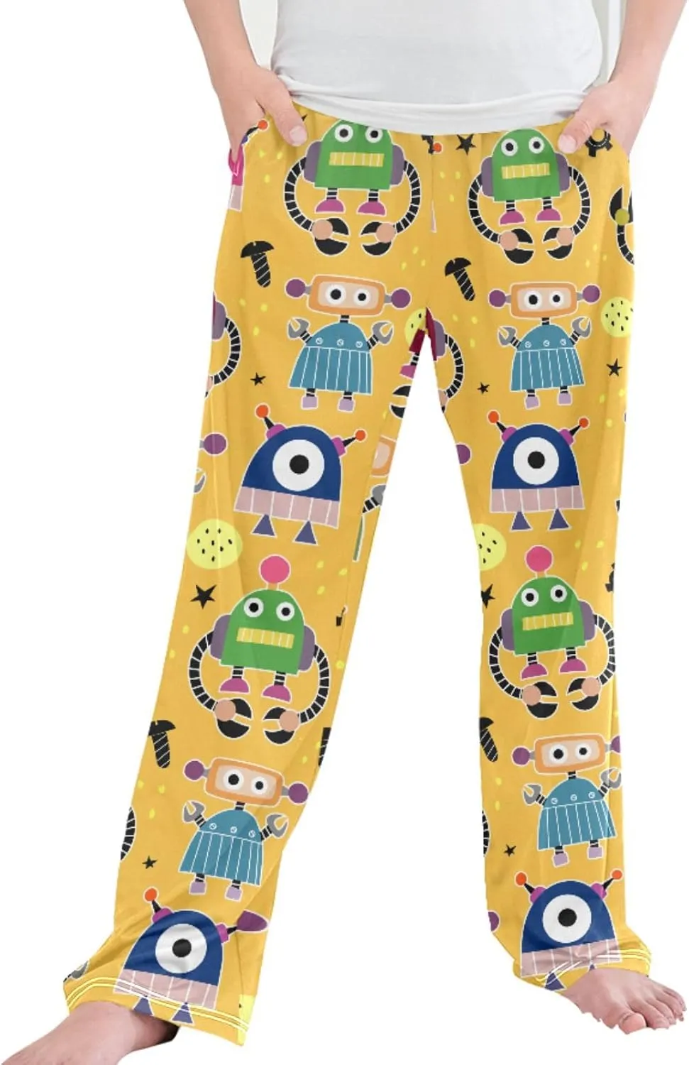 Pigsaly Boys' Pants Cartoon Robots Stars Long Bottoms Machine Planet Jogger Pants Elastic Waist Trousers With Pockets S