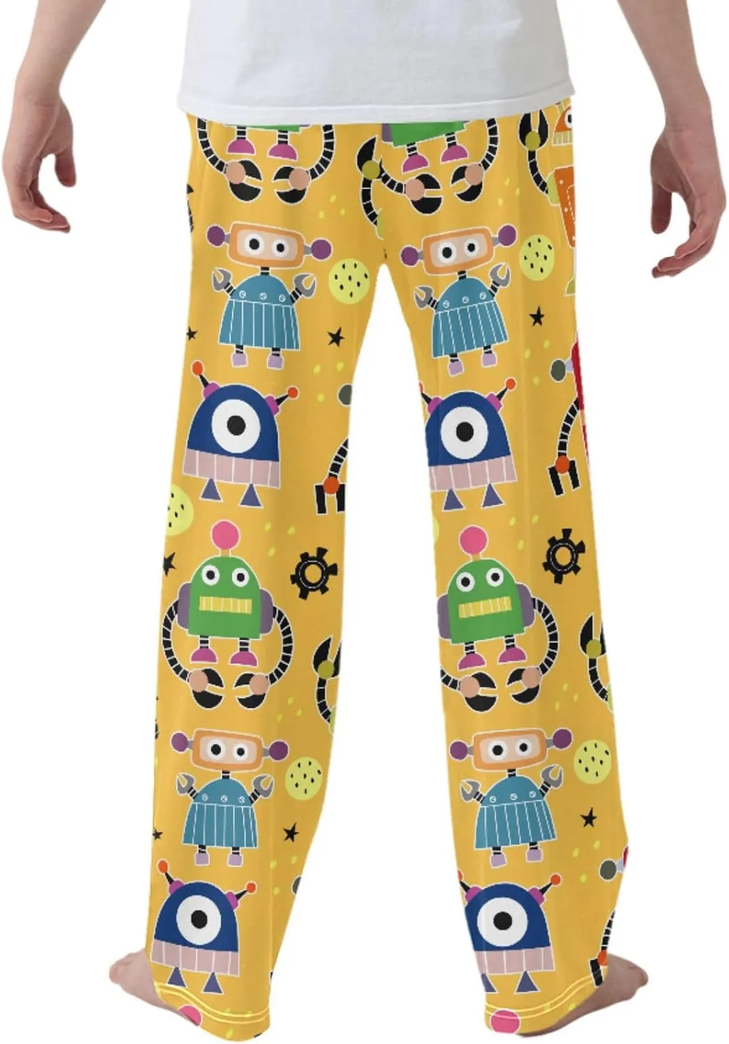 Pigsaly Boys' Pants Cartoon Robots Stars Long Bottoms Machine Planet Jogger Pants Elastic Waist Trousers With Pockets S