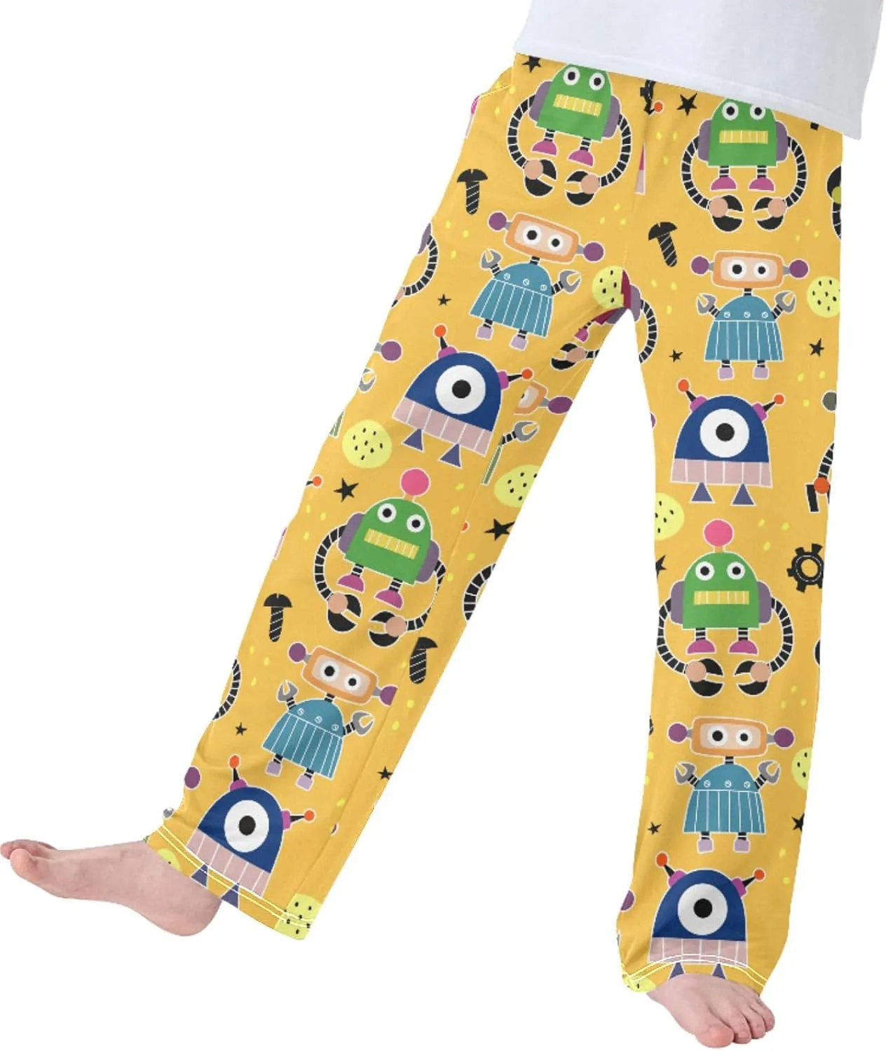 Pigsaly Boys' Pants Cartoon Robots Stars Long Bottoms Machine Planet Jogger Pants Elastic Waist Trousers With Pockets S