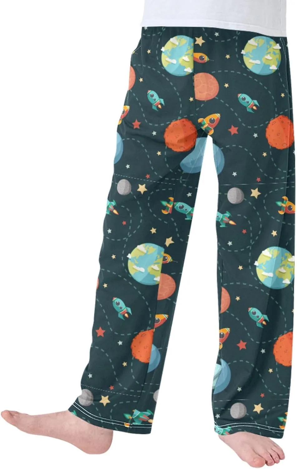 Pigsaly Boys' Pants Cartoon Space Planet Long Bottoms Rocket Star Jogger Pants Elastic Waist Trousers with Pockets S