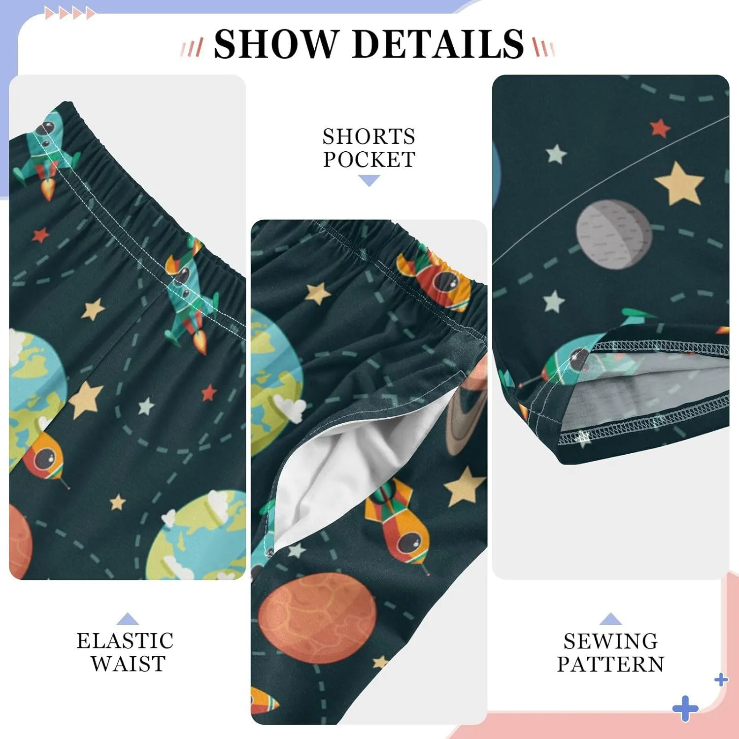 Pigsaly Boys' Pants Cartoon Space Planet Long Bottoms Rocket Star Jogger Pants Elastic Waist Trousers with Pockets S