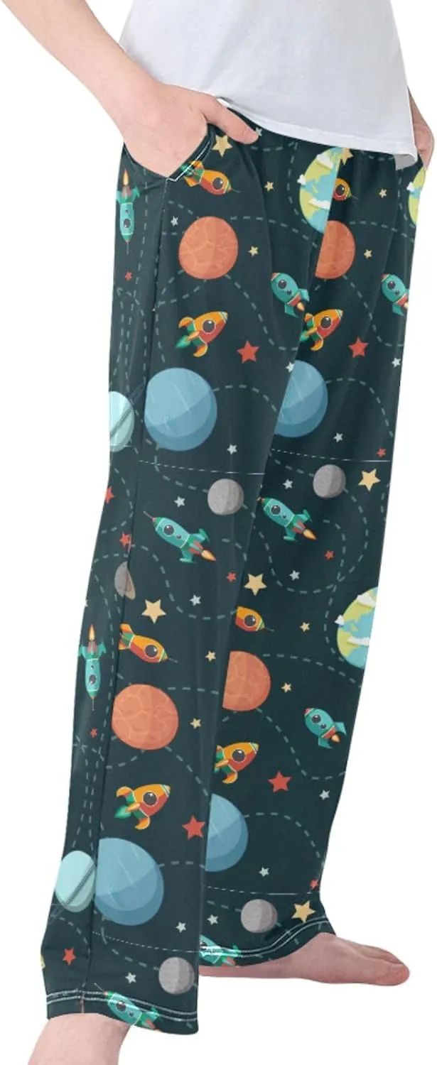Pigsaly Boys' Pants Cartoon Space Planet Long Bottoms Rocket Star Jogger Pants Elastic Waist Trousers with Pockets S