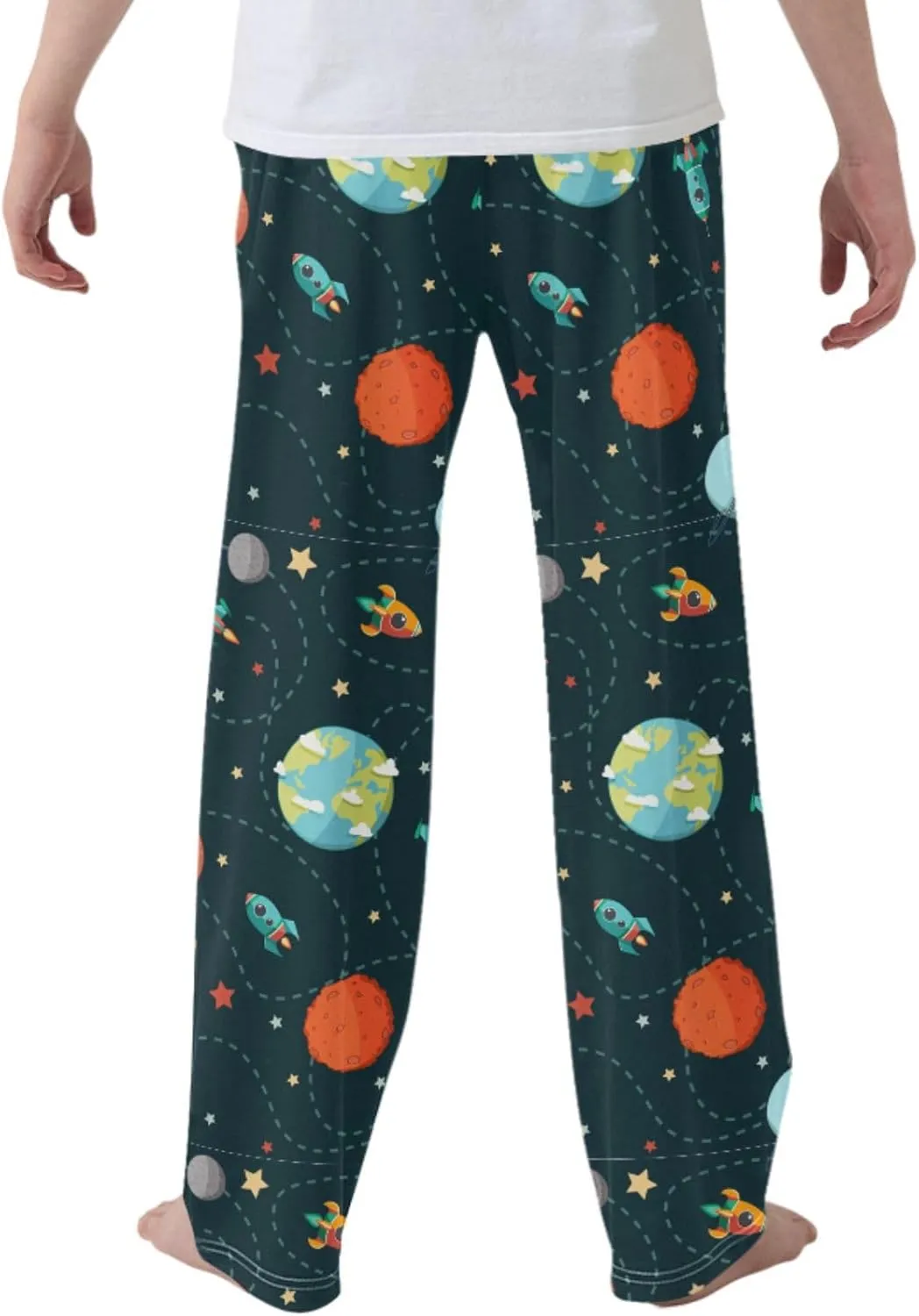 Pigsaly Boys' Pants Cartoon Space Planet Long Bottoms Rocket Star Jogger Pants Elastic Waist Trousers with Pockets S