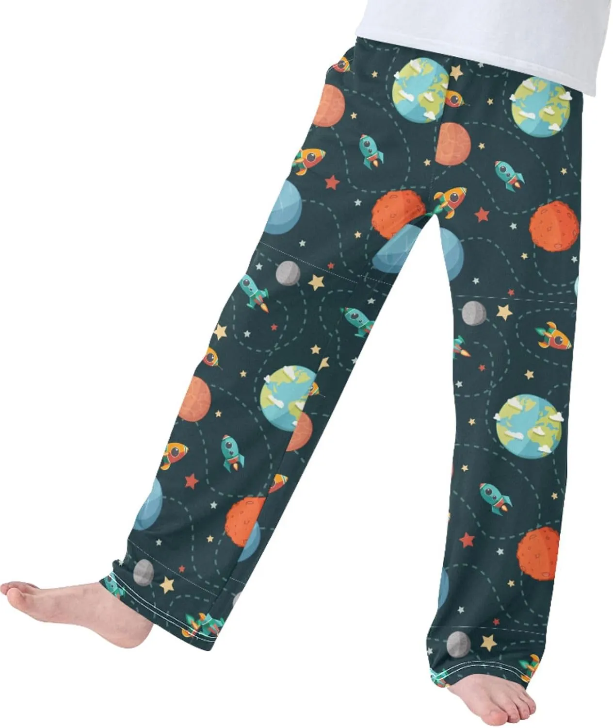 Pigsaly Boys' Pants Cartoon Space Planet Long Bottoms Rocket Star Jogger Pants Elastic Waist Trousers with Pockets S