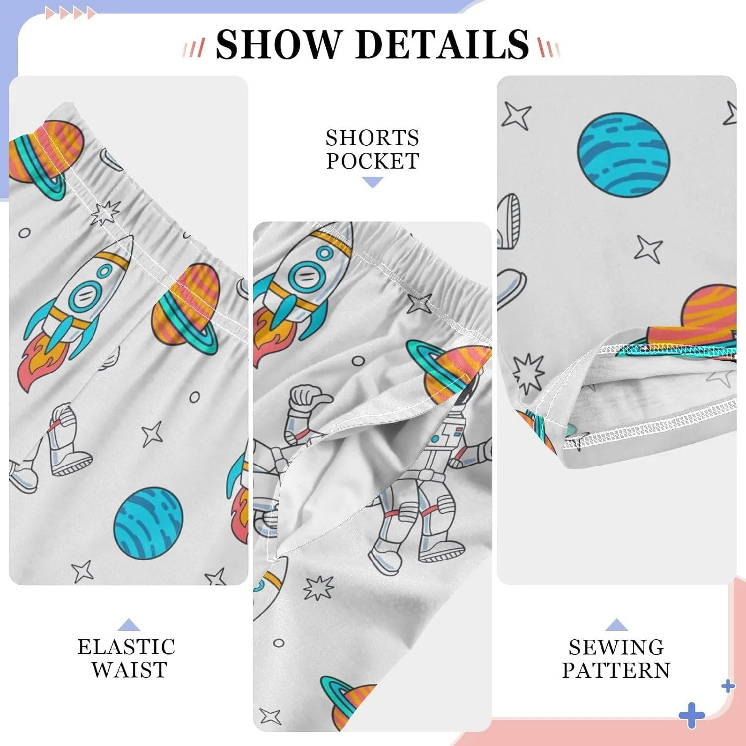 Pigsaly Boys' Pants Cartoon Space Rockets Long Bottoms Planets Stars Astronaut Jogger Pants Elastic Waist Trousers S