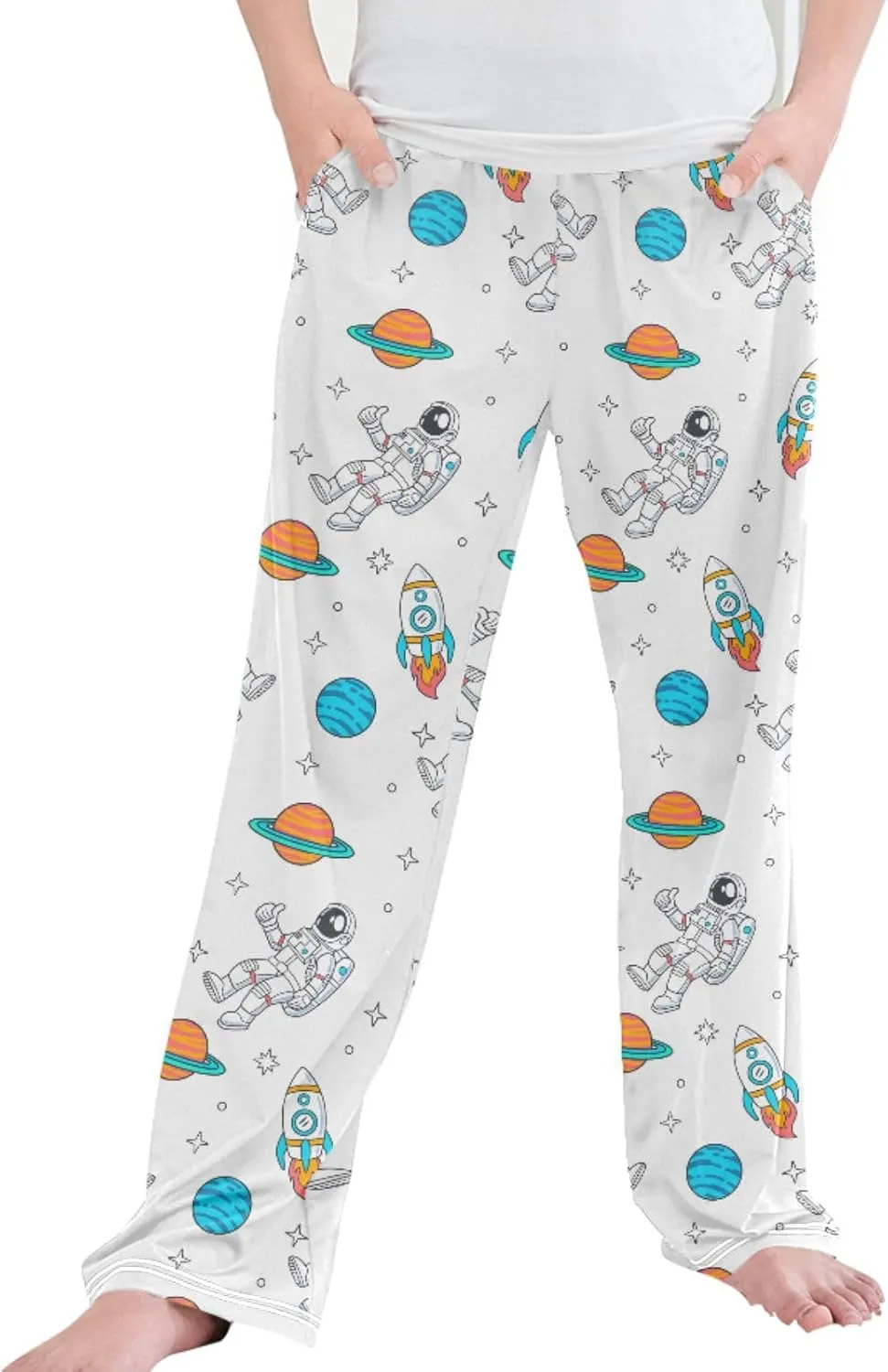 Pigsaly Boys' Pants Cartoon Space Rockets Planet Long Bottoms Stars Astronaut Jogger Pants Elastic Waist Trousers Pockets S