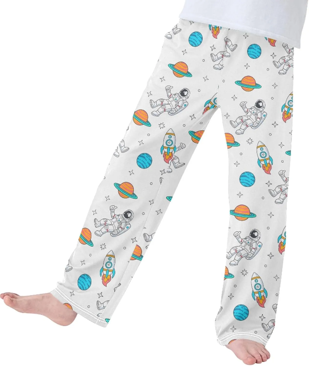 Pigsaly Boys' Pants Cartoon Space Rockets Planet Long Bottoms Stars Astronaut Jogger Pants Elastic Waist Trousers Pockets S