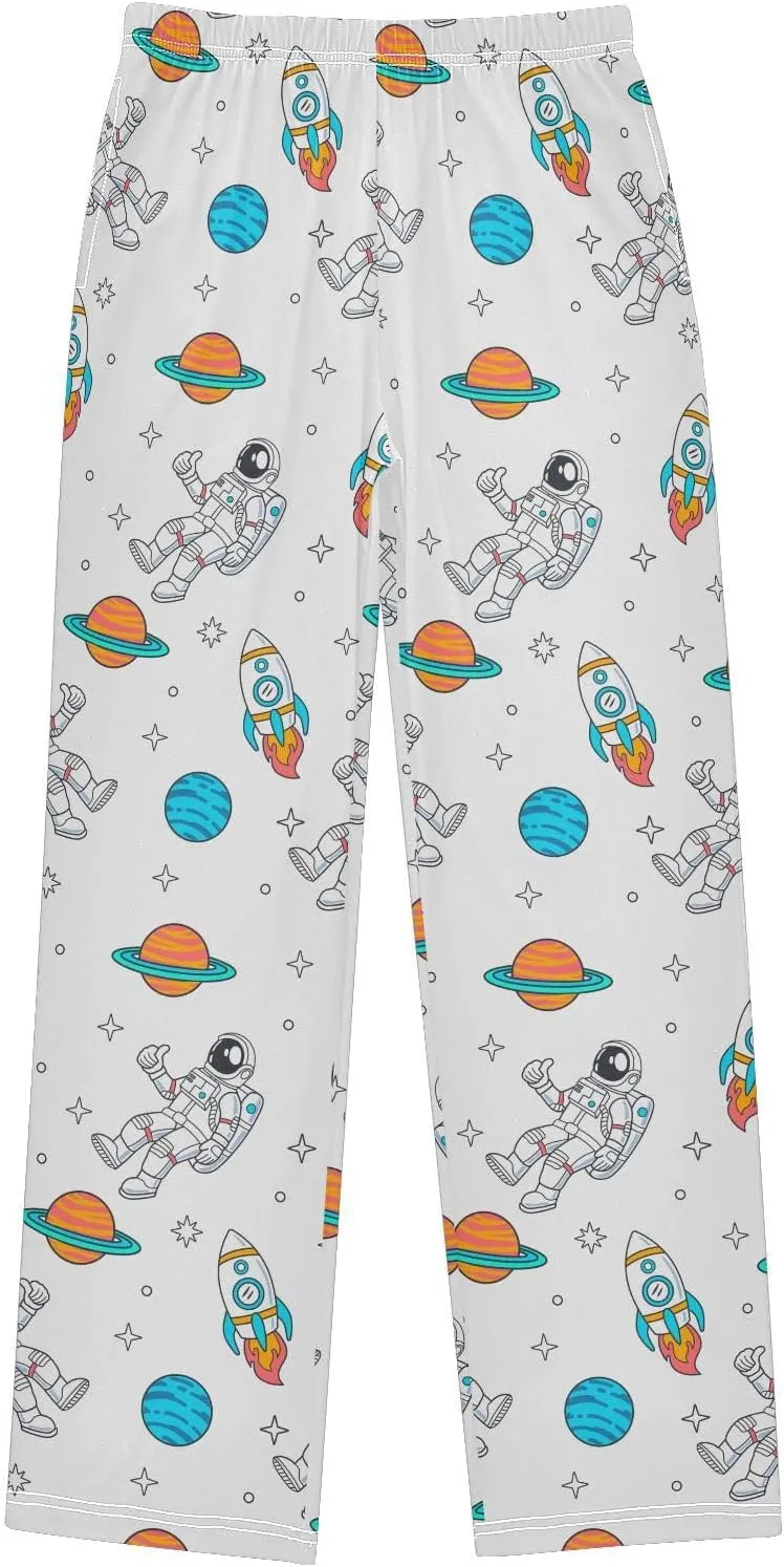 Pigsaly Boys' Pants Cartoon Space Rockets Planet Long Bottoms Stars Astronaut Jogger Pants Elastic Waist Trousers Pockets S