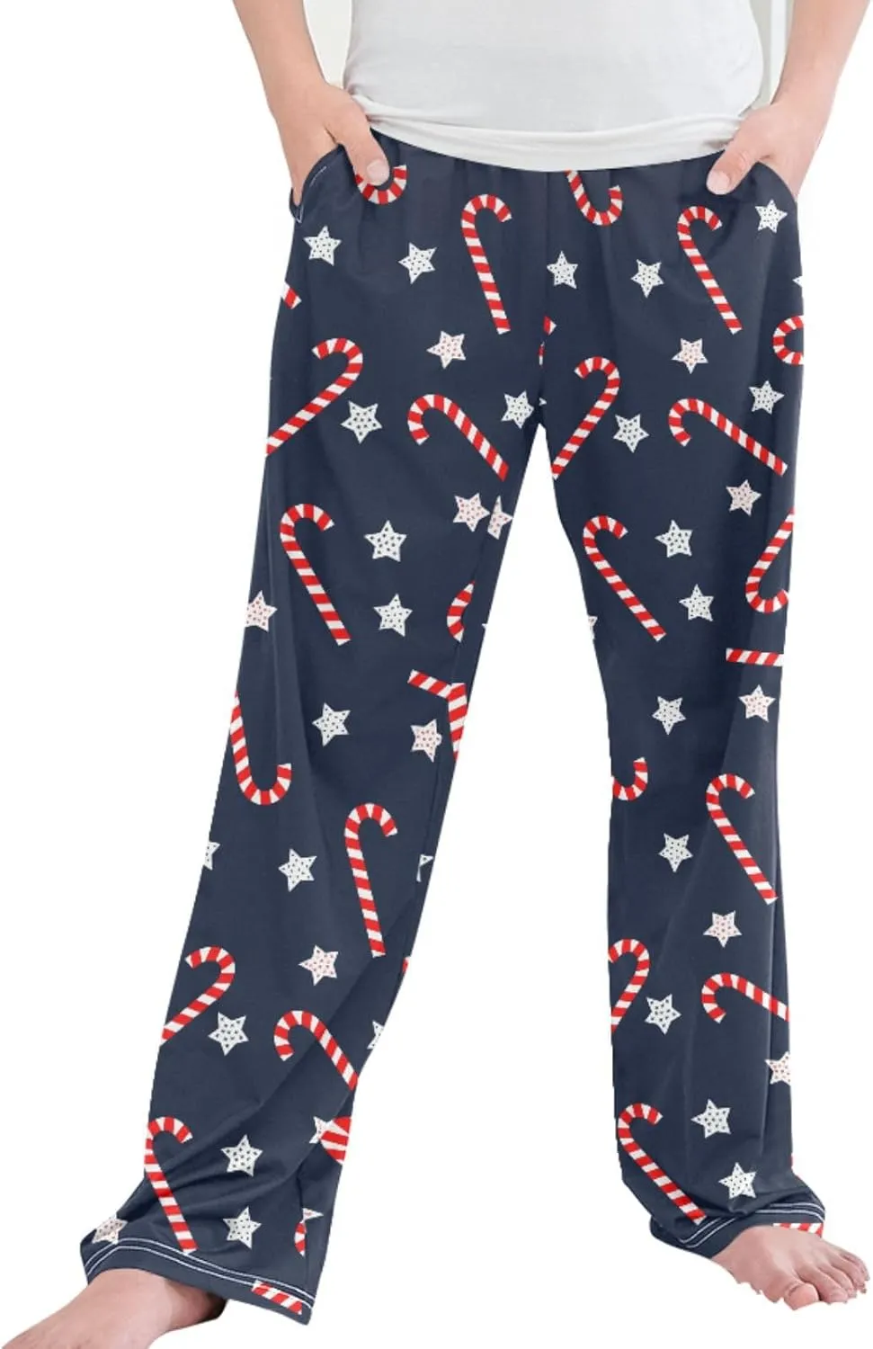 Pigsaly Boys' Pants Christmas Candy Canes Long Bottoms Xmas Stars Jogger Pants Elastic Waist Trousers With Pockets S