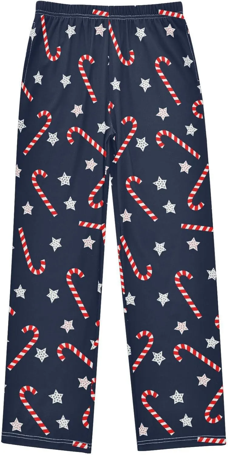 Pigsaly Boys' Pants Christmas Candy Canes Long Bottoms Xmas Stars Jogger Pants Elastic Waist Trousers With Pockets S