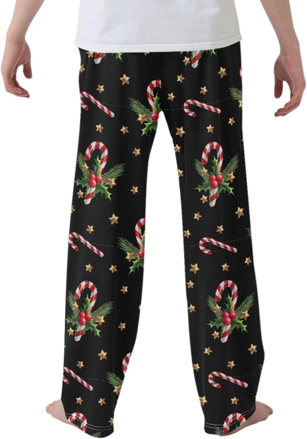 Pigsaly Boys' Pants Christmas Candy Holly Berry Long Bottoms Gold Stars Jogger Pants Elastic Waist Trousers With Pockets S