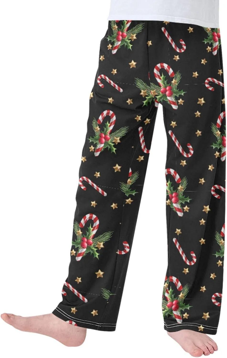 Pigsaly Boys' Pants Christmas Candy Holly Berry Long Bottoms Gold Stars Jogger Pants Elastic Waist Trousers With Pockets S