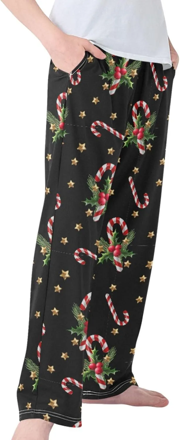 Pigsaly Boys' Pants Christmas Candy Holly Berry Long Bottoms Gold Stars Jogger Pants Elastic Waist Trousers With Pockets S
