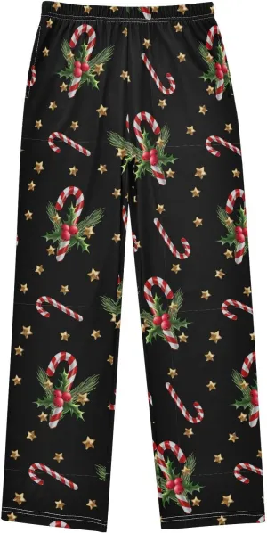 Pigsaly Boys' Pants Christmas Candy Holly Berry Long Bottoms Gold Stars Jogger Pants Elastic Waist Trousers With Pockets S