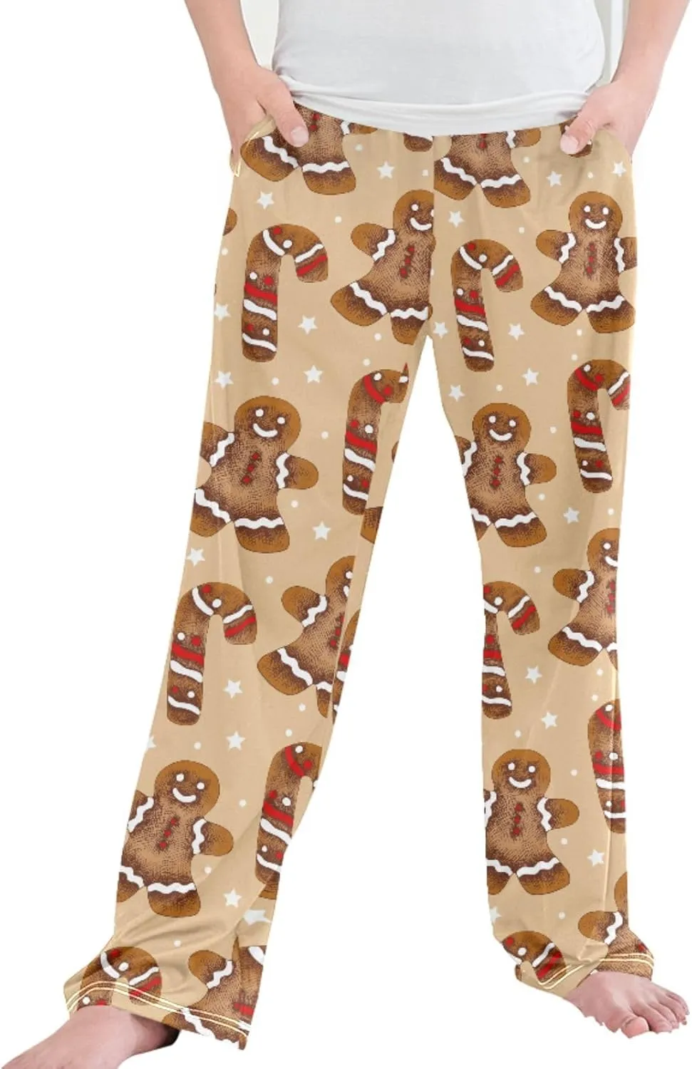 Pigsaly Boys' Pants Christmas Cookies Candy Cane Long Bottoms Glazed Gingerbread Star Jogger Pants Elastic Waist Trousers S