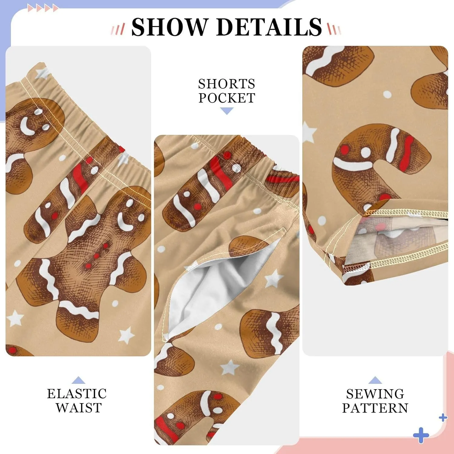 Pigsaly Boys' Pants Christmas Cookies Candy Cane Long Bottoms Glazed Gingerbread Star Jogger Pants Elastic Waist Trousers S
