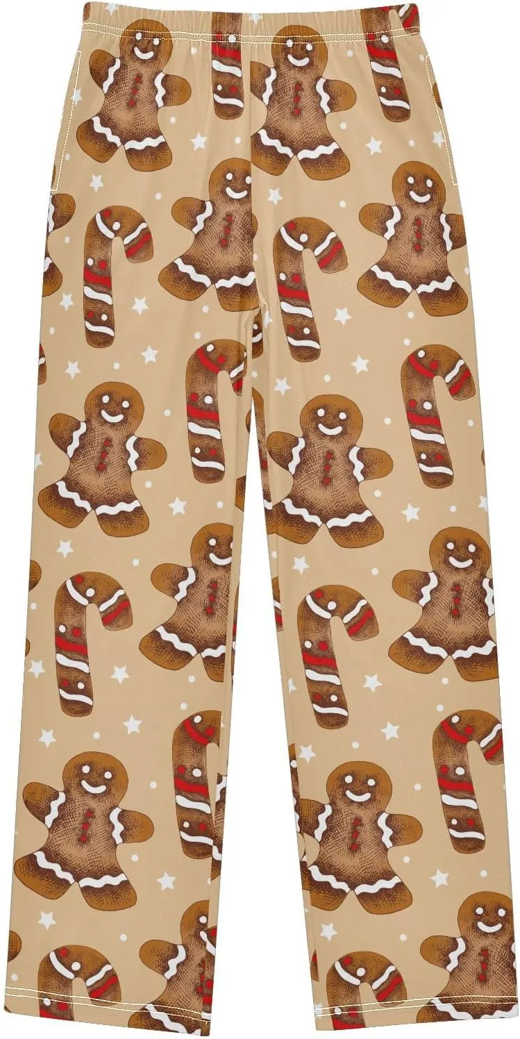 Pigsaly Boys' Pants Christmas Cookies Candy Cane Long Bottoms Glazed Gingerbread Star Jogger Pants Elastic Waist Trousers S