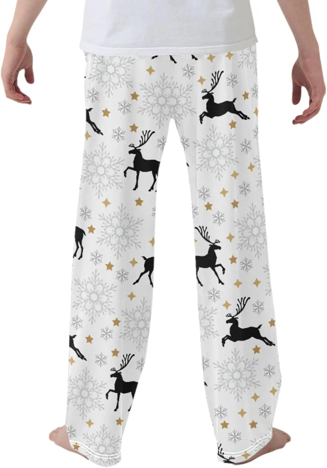 Pigsaly Boys' Pants Christmas Deer Snowflakes Long Bottoms Gold Star Jogger Pants Elastic Waist Trousers With Pockets S