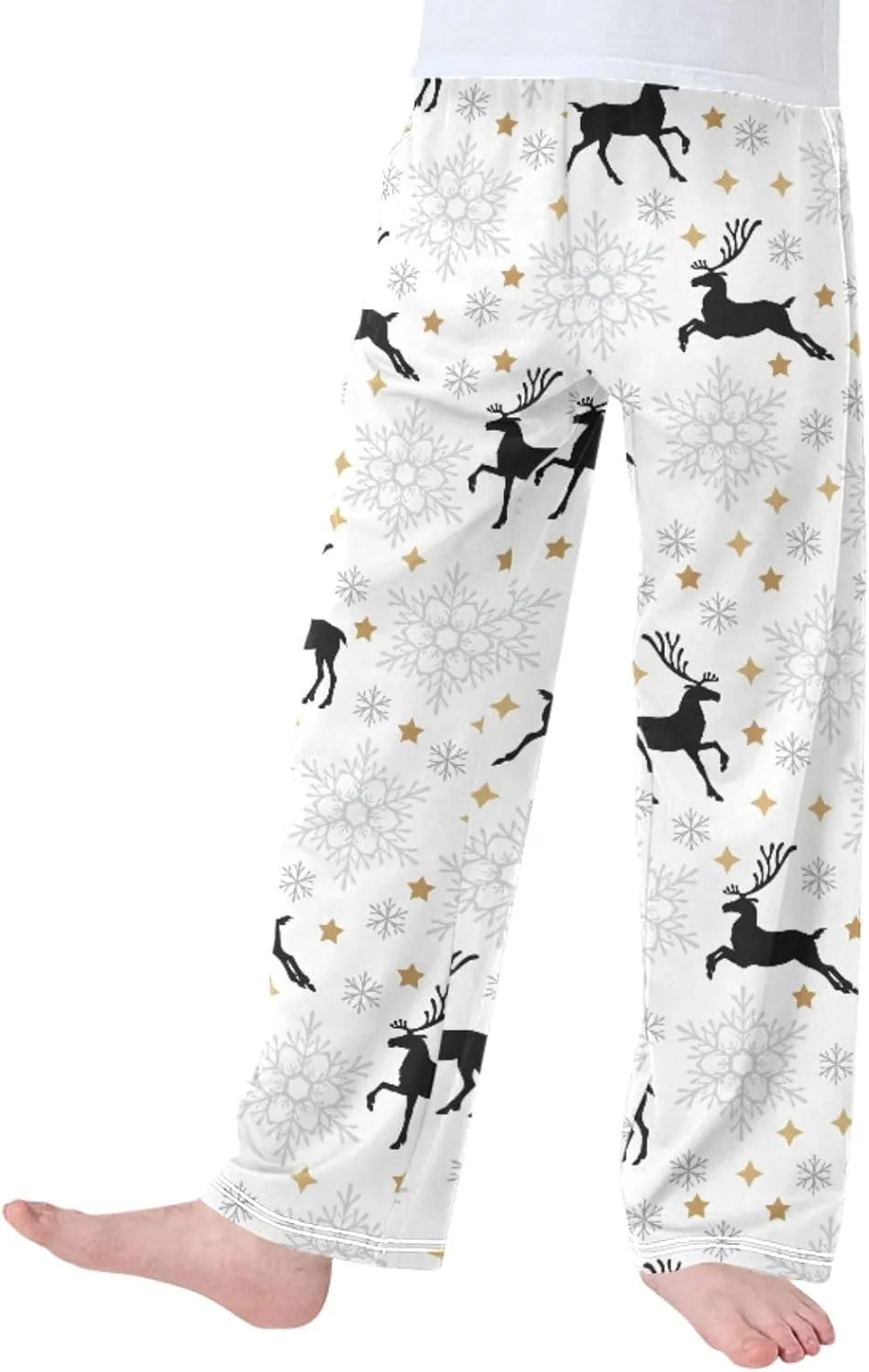 Pigsaly Boys' Pants Christmas Deer Snowflakes Long Bottoms Gold Star Jogger Pants Elastic Waist Trousers With Pockets S