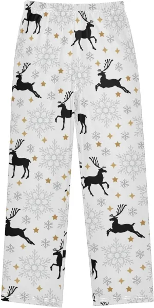 Pigsaly Boys' Pants Christmas Deer Snowflakes Long Bottoms Gold Star Jogger Pants Elastic Waist Trousers With Pockets S